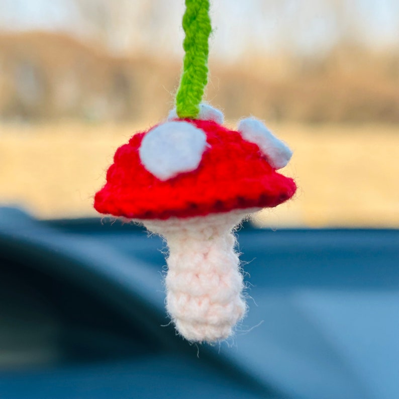Cute Swing frog mushroom Crochet Car Mirror Hanging Accessories for Women Teens Interior Rear View Mirror animal Charm Decor