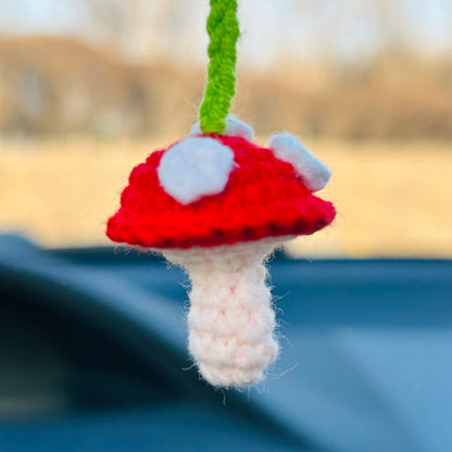 Cute Swing frog mushroom Crochet Car Mirror Hanging Accessories for Women Teens Interior Rear View Mirror animal Charm Decor