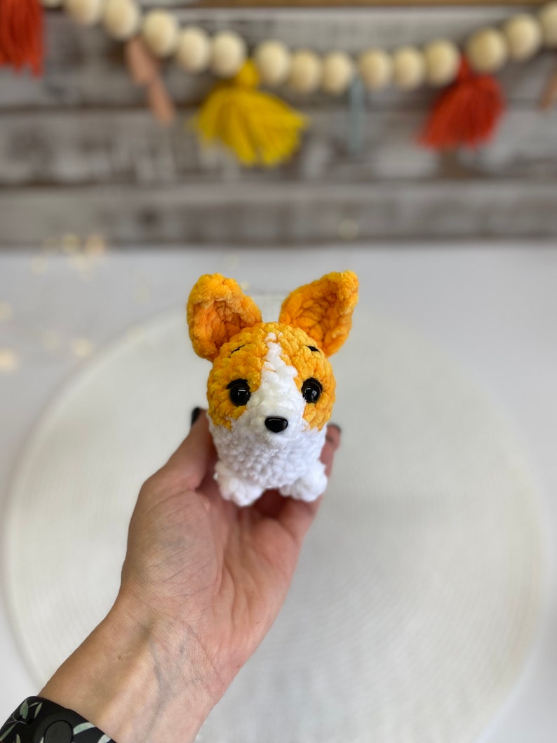 Crochet Corgi Decor, Mini Amigurumi Dog Figurine, Corgi Keepsake Gift