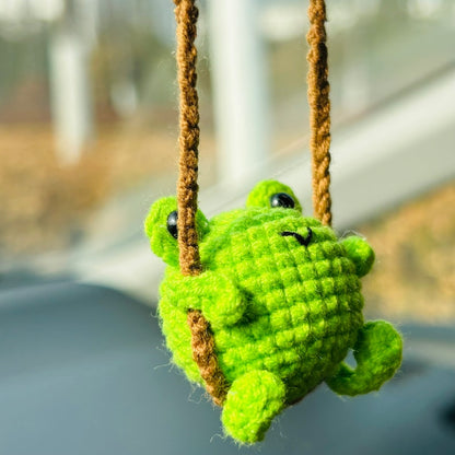 Cute Swing frog Crochet Car Mirror Hanging Accessories for Women Teens Interior Rear View Mirror animal Charm Decor