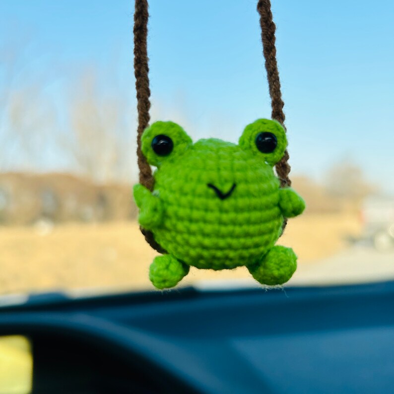 Cute Swing frog Crochet Car Mirror Hanging Accessories for Women Teens Interior Rear View Mirror animal Charm Decor