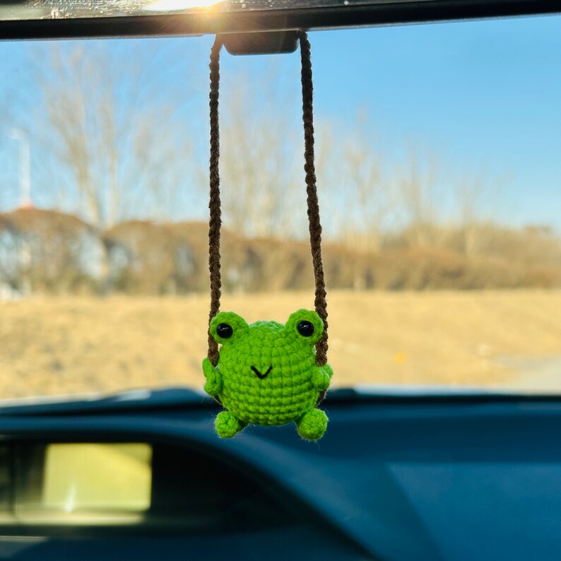 Cute Swing frog Crochet Car Mirror Hanging Accessories for Women Teens Interior Rear View Mirror animal Charm Decor