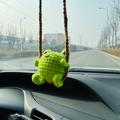 Cute Swing frog Crochet Car Mirror Hanging Accessories for Women Teens Interior Rear View Mirror animal Charm Decor