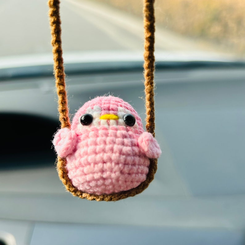 Cute Swing penguin Crochet Car Mirror Hanging Accessories for Women Teens Interior Rear View Mirror animal Charm Decor