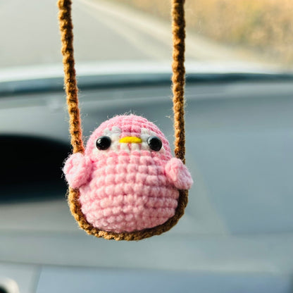 Cute Swing penguin Crochet Car Mirror Hanging Accessories for Women Teens Interior Rear View Mirror animal Charm Decor