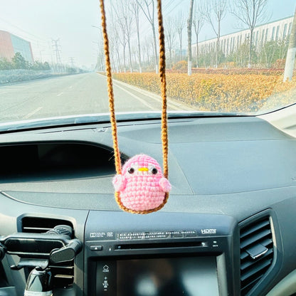 Cute Swing penguin Crochet Car Mirror Hanging Accessories for Women Teens Interior Rear View Mirror animal Charm Decor