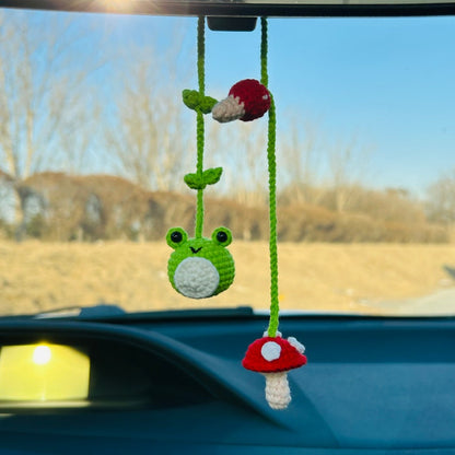 Cute Swing frog mushroom Crochet Car Mirror Hanging Accessories for Women Teens Interior Rear View Mirror animal Charm Decor