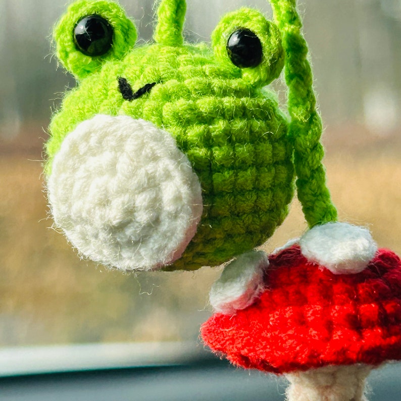 Cute Swing frog mushroom Crochet Car Mirror Hanging Accessories for Women Teens Interior Rear View Mirror animal Charm Decor