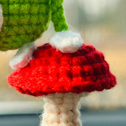 Cute Swing frog mushroom Crochet Car Mirror Hanging Accessories for Women Teens Interior Rear View Mirror animal Charm Decor