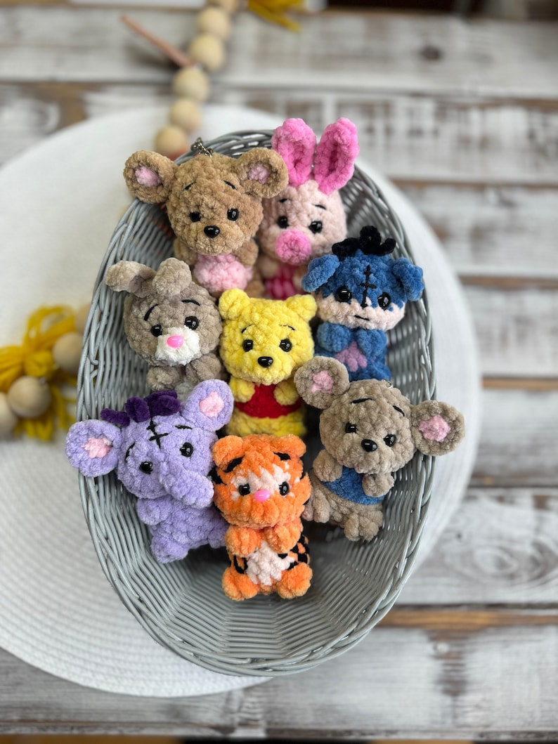 Pooh and friends keychain charm, Car charms rear view mirror, handmade crochet plushies, rabbit tigger eeyore piglet bag charm