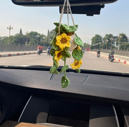 Crochet Monstera Plant Car Mirror Hanging, Plant Lover Decor, House Plant Decor, Crochet Sunflower Basket, Car Accessories For Women