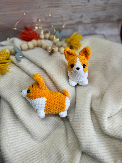 Crochet Corgi Decor, Mini Amigurumi Dog Figurine, Corgi Keepsake Gift