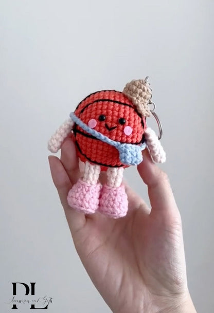 Personalized Crochet Basketball Keychain, Sport Ball Amigurumi, Basketball Plushie Toy, Basketball Team Gifts, Basketball Bag Tag