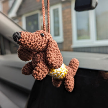 Crochet Dachshund Dog Car Charm | Dog Hanging