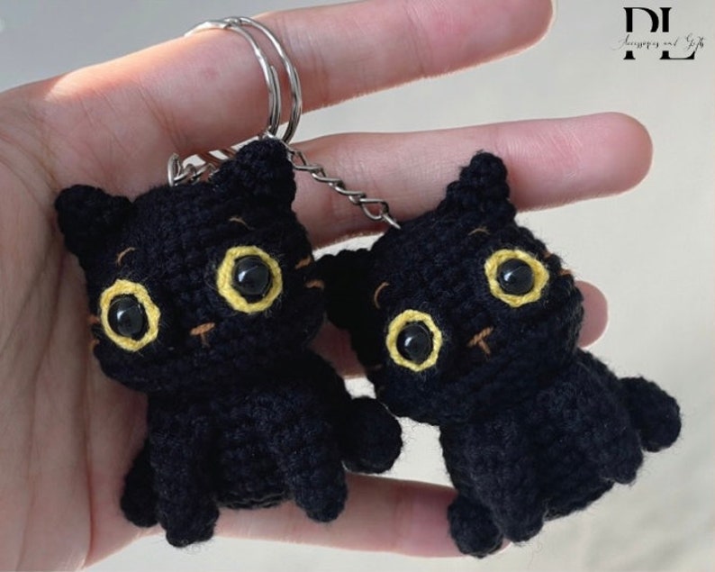 Cute Black Cat Crochet Keychain, Amigurumi Black Cat, Crochet Mini Black Cat Plush Plushie Toy, Baby Black Cat Cute Gifts, Cat Bag Charm