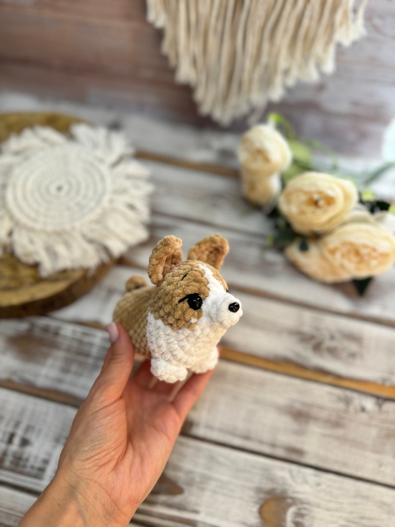 Crochet Corgi Decor, Mini Amigurumi Dog Figurine, Corgi Keepsake Gift