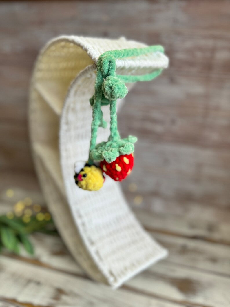 Rear view mirror bee flower daisy strawberry car charms , crochet car mirror hanger, car decor accessory, First car gift