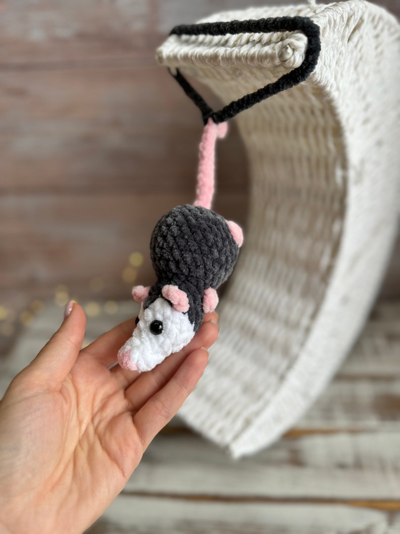 Car charms opossum rear view mirror hanger Crochet possum bag charm, prank toy, car decor accessory, first car gift