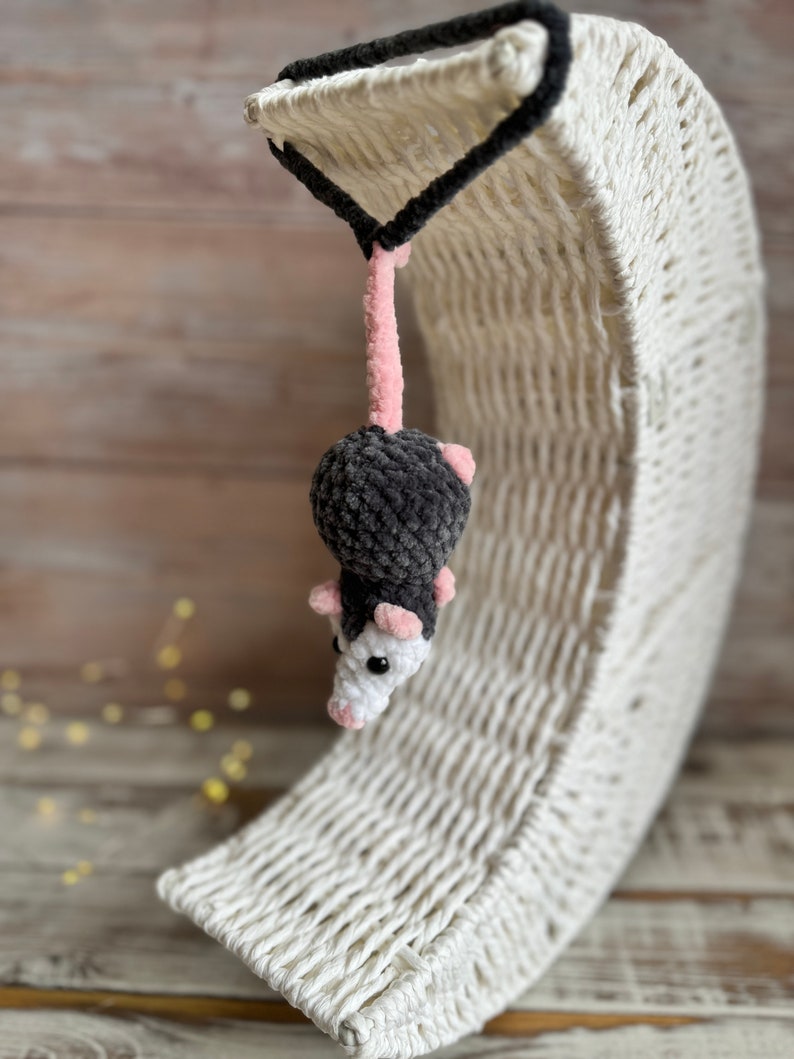 Car charms opossum rear view mirror hanger Crochet possum bag charm, prank toy, car decor accessory, first car gift