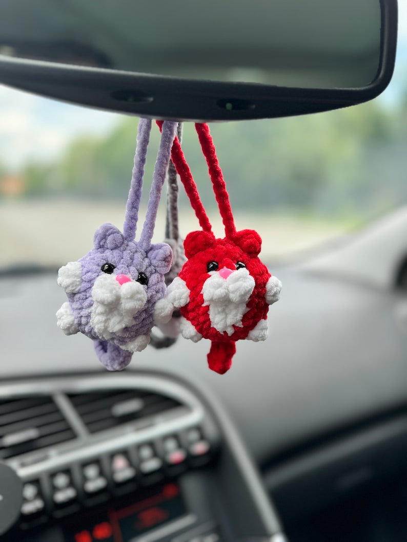 Cat car charms rear view mirror, crochet car mirror hanger cat, car decor accessory, First car gift for cats lovers