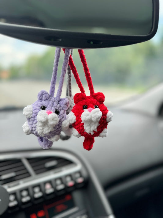 Cat car charms rear view mirror, crochet car mirror hanger cat, car decor accessory, First car gift for cats lovers