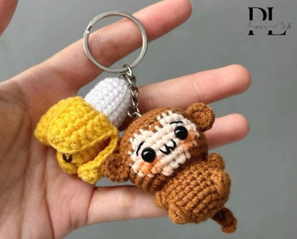 Crochet Monkey With Banana Keychain, Amigurumi Monkey, Crochet Baby Monkey Plush Toy Keychain, Monkey Stuffed Animal, Monkey Cute Gifts