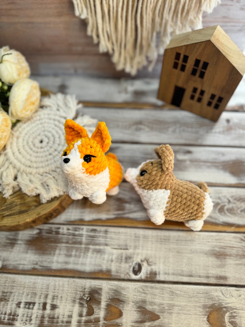 Crochet Corgi Decor, Mini Amigurumi Dog Figurine, Corgi Keepsake Gift