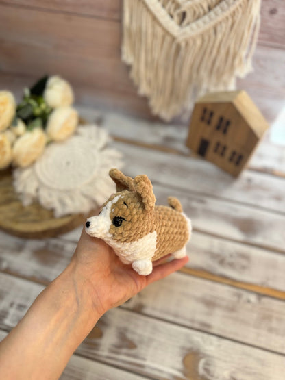 Crochet Corgi Decor, Mini Amigurumi Dog Figurine, Corgi Keepsake Gift
