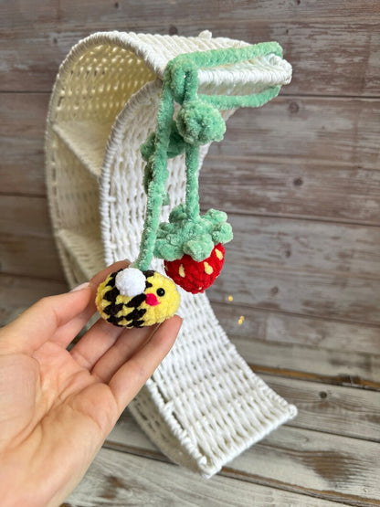 Rear view mirror bee flower daisy strawberry car charms , crochet car mirror hanger, car decor accessory, First car gift