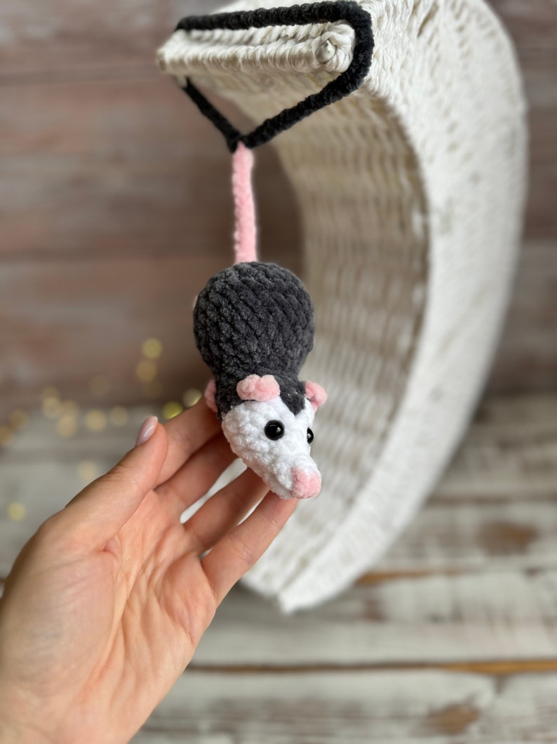 Car charms opossum rear view mirror hanger Crochet possum bag charm, prank toy, car decor accessory, first car gift
