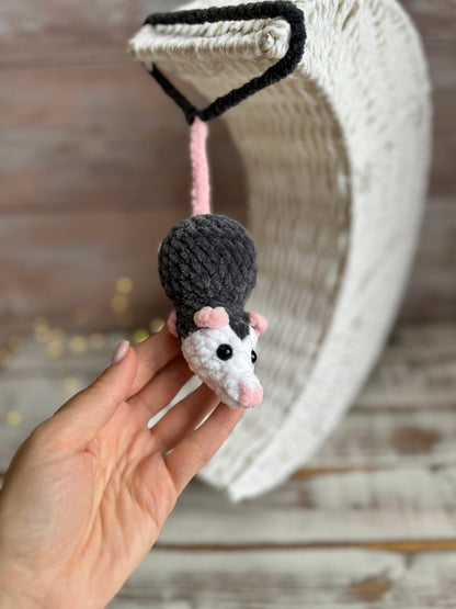 Car charms opossum rear view mirror hanger Crochet possum bag charm, prank toy, car decor accessory, first car gift