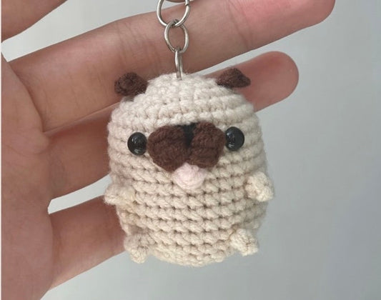 Cute Baby Pug Crochet Keychain, Amigurumi Pug Dog, Crochet Mini Pug Puppy Plush Plushie Toy, Baby Pug Cute Gifts, Dog Bag Charm