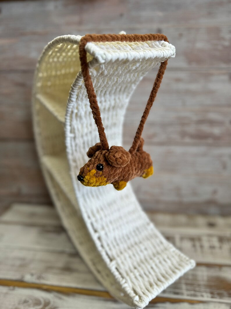 Crochet Dachshund Car Mirror Charm, Wiener Dog Rear View Mirror Hanging, Sausage Dog, Cute Doxie Gift for Dog Lovers