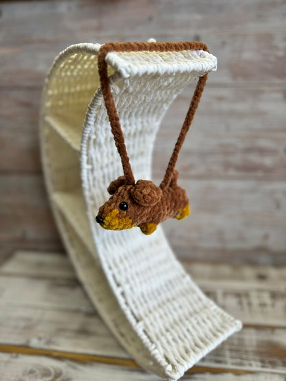 Crochet Dachshund Car Mirror Charm, Wiener Dog Rear View Mirror Hanging, Sausage Dog, Cute Doxie Gift for Dog Lovers