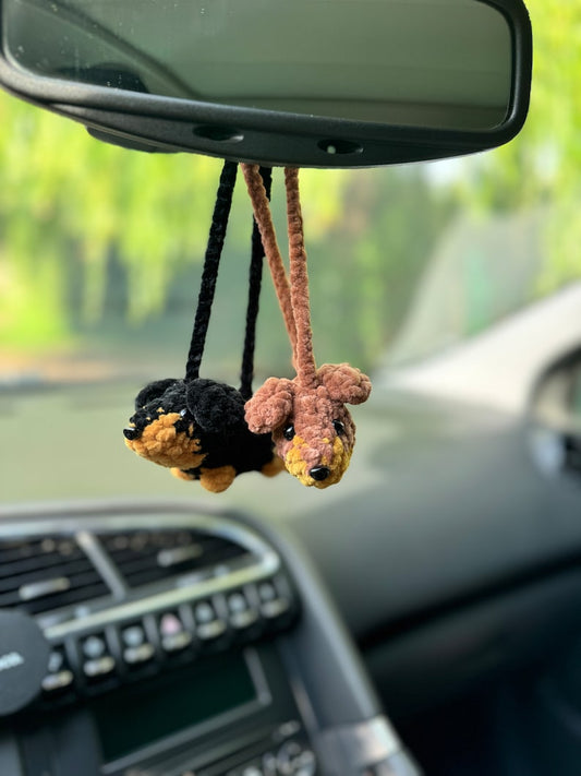 Crochet Dachshund Car Mirror Charm, Wiener Dog Rear View Mirror Hanging, Sausage Dog, Cute Doxie Gift for Dog Lovers