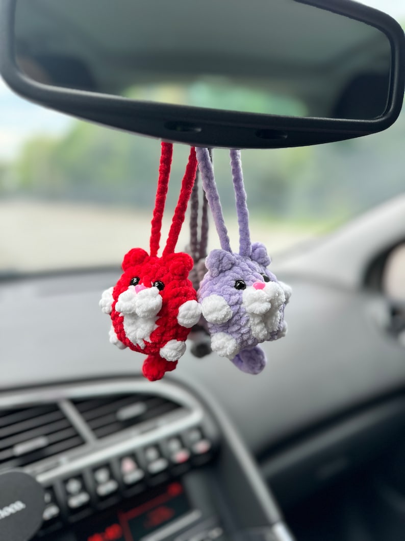 Cat car charms rear view mirror, crochet car mirror hanger cat, car decor accessory, First car gift for cats lovers