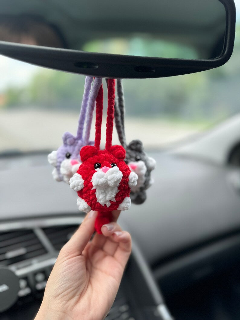 Cat car charms rear view mirror, crochet car mirror hanger cat, car decor accessory, First car gift for cats lovers