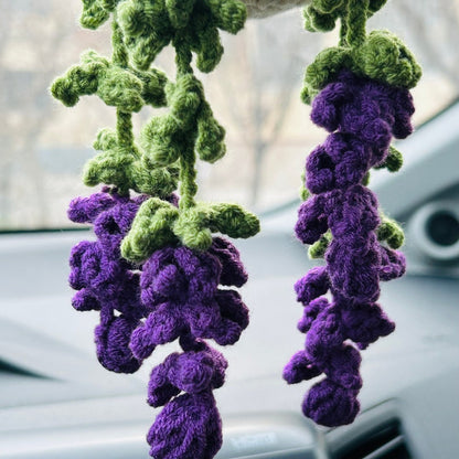 Cute Car Mirror Hanging bracketplant chlorophytum comosum Purple pink Interior Rear View Mirror Flower Car Accessories Crochet gift for car