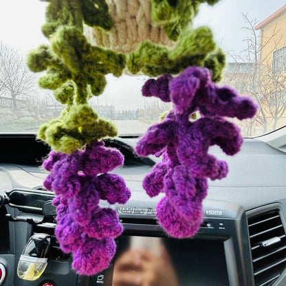 Cute Car Mirror Hanging bracketplant chlorophytum comosum Purple pink Interior Rear View Mirror Flower Car Accessories Crochet gift for car