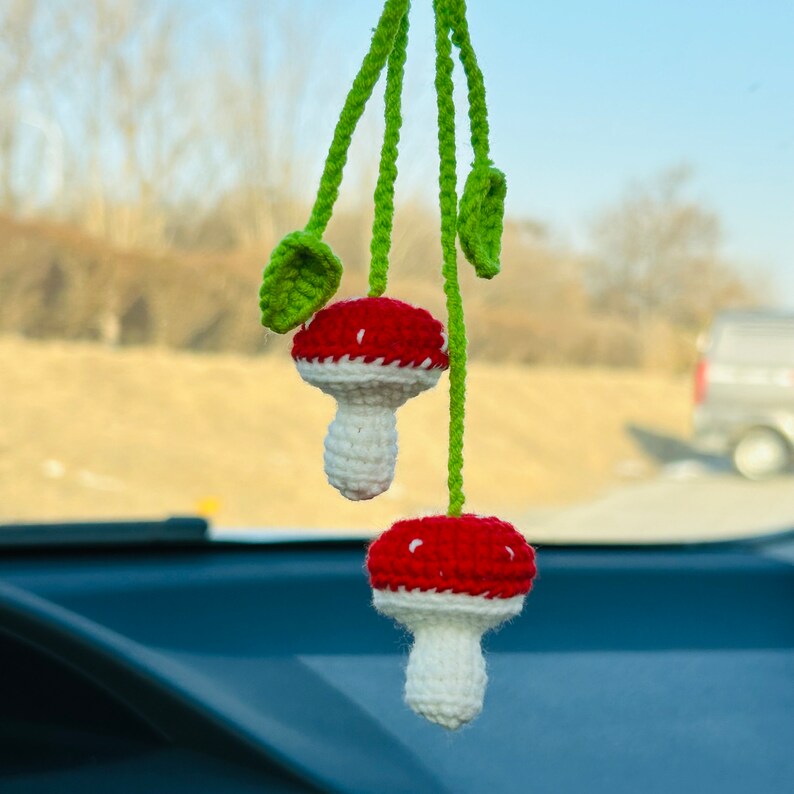 Cute mushroom Flower Car Accessories Mirror Hanging Charm Fruit Decor Teens Interior Rear View Mirror for Women