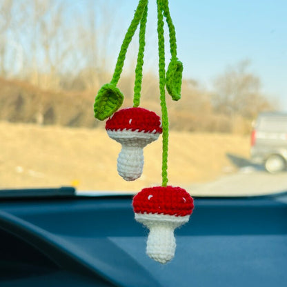 Cute mushroom Flower Car Accessories Mirror Hanging Charm Fruit Decor Teens Interior Rear View Mirror for Women