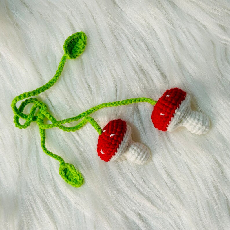 Cute mushroom Flower Car Accessories Mirror Hanging Charm Fruit Decor Teens Interior Rear View Mirror for Women