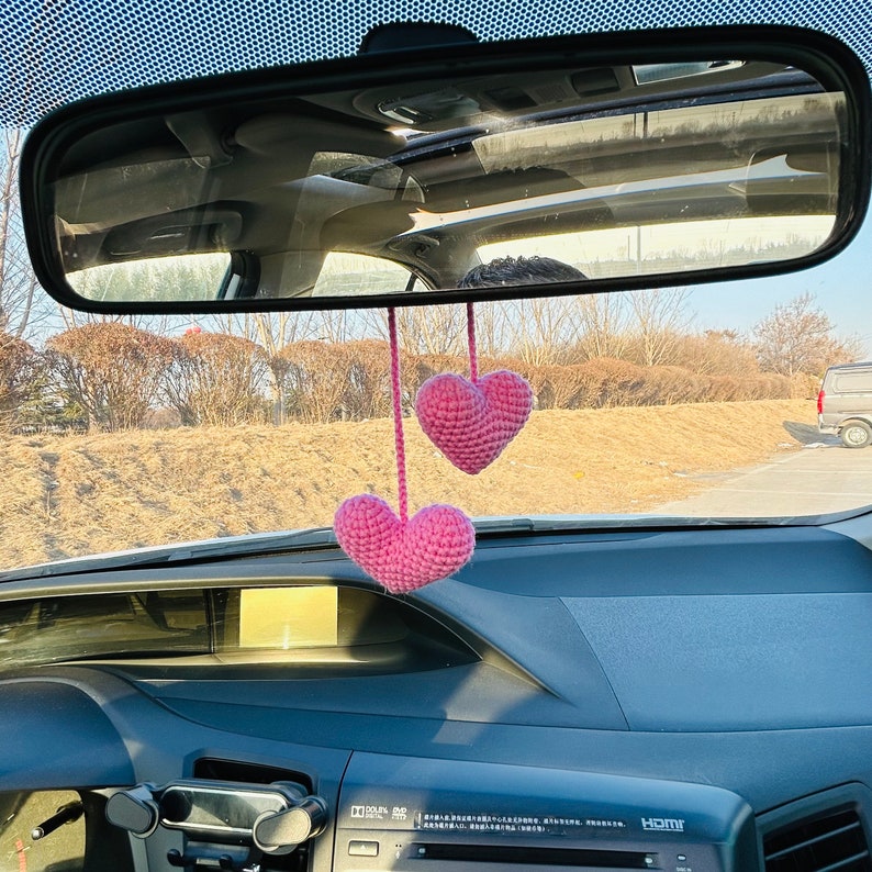 Cute Love shape heart Car Accessories Mirror Hanging Charm Fruit Decor Teens Interior Rear View Mirror for Women