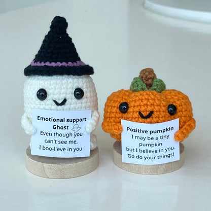 2PCS Crochet Supportive Pumpkin/Ghost, Positive Pumpkin, Positive Ghost, Cute Crochet Desk Accessory, Coworkers Gift, Halloween Gift