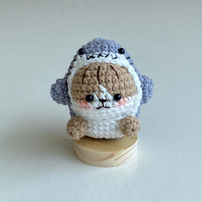 Crochet Shark Cat, Crochet Shark Kitty Keychain, Amigurumi Keychain, Amigurumi Plushie Gift, Bag Decoration