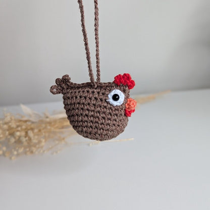 Crochet Chicken Car Rear View Mirror Accessory | Plush Hen Hanging