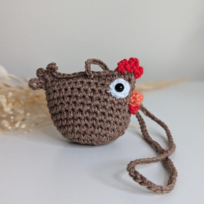 Crochet Chicken Car Rear View Mirror Accessory | Plush Hen Hanging