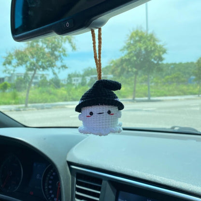 Crochet Cute Ghost Car Charm, Halloween Car Decor, Fall Car Ornaments, Gift Ornament For Halloween, Halloween Car Accessory