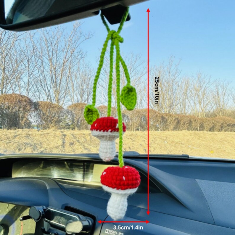 Cute mushroom Flower Car Accessories Mirror Hanging Charm Fruit Decor Teens Interior Rear View Mirror for Women