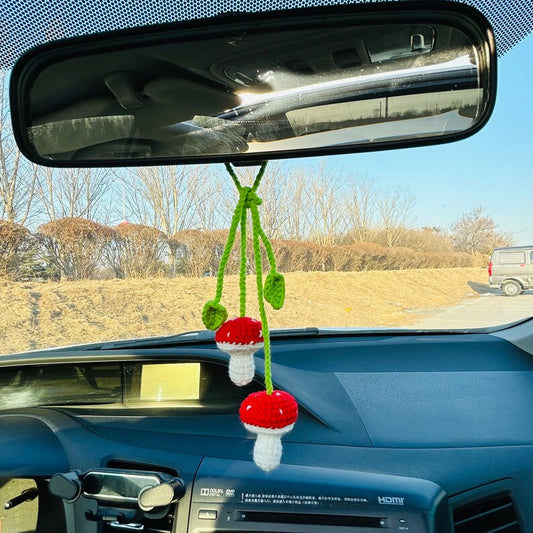 Cute mushroom Flower Car Accessories Mirror Hanging Charm Fruit Decor Teens Interior Rear View Mirror for Women